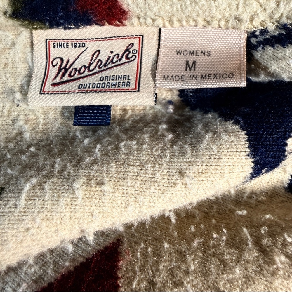 Woolrich VTG Fleece Zip-Up Jacket Moose Size M Outdoor Camp Sherpa Wildlife - Picture 10 of 13